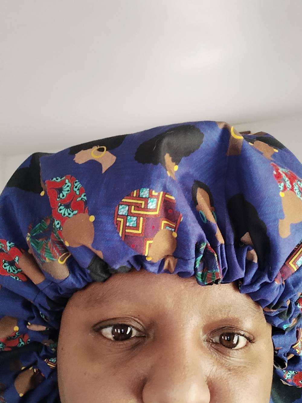 African Ladies Satin-Lined Sleep Bonnet - Navy Blue - Picture 2 of 6